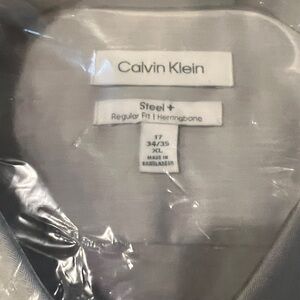 Calvin Klein Men's Gray (Smoke) Shirt Steel Regular Fit 17 1/2 - 34/35 NEW